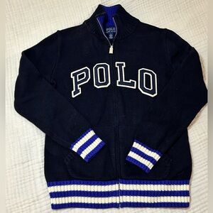 Polo RALPH LAUREN Full zip Cotton Navy applique Sweater Boys Size M (10-12) NWOT